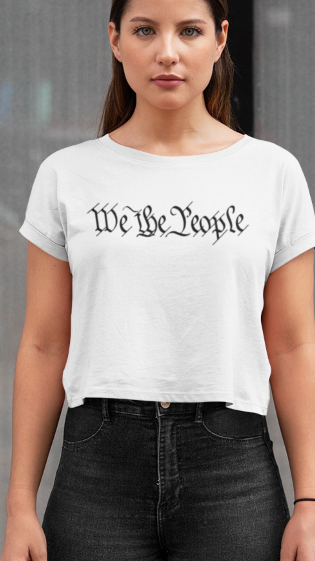 Crop Top  Patriotic Crop Top – We The People Script White Fourth of July Shirt Infidel Collective
