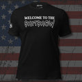 Welcome to the Shitshow white outline text front print black tee from Infidel Collective