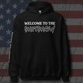 Black hoodie featuring the Welcome to the Shitshow graphic, featured product view