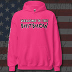 Welcome to the Shitshow women’s front print pink hoodie from Infidel Collective