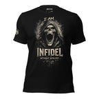 Black t-shirt with an eagle design and text on a white background