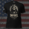 I Am Infidel Without Apology screaming reaper design front print black tee from Infidel Collective
