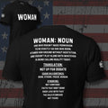 Woman dictionary definition back print black tee from Infidel Collective