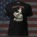 Ready to Ride A-10 pinup on cannon front print black tee from Infidel Collective