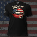 Merica lips patterned in the American flag front print black tee from Infidel Collective