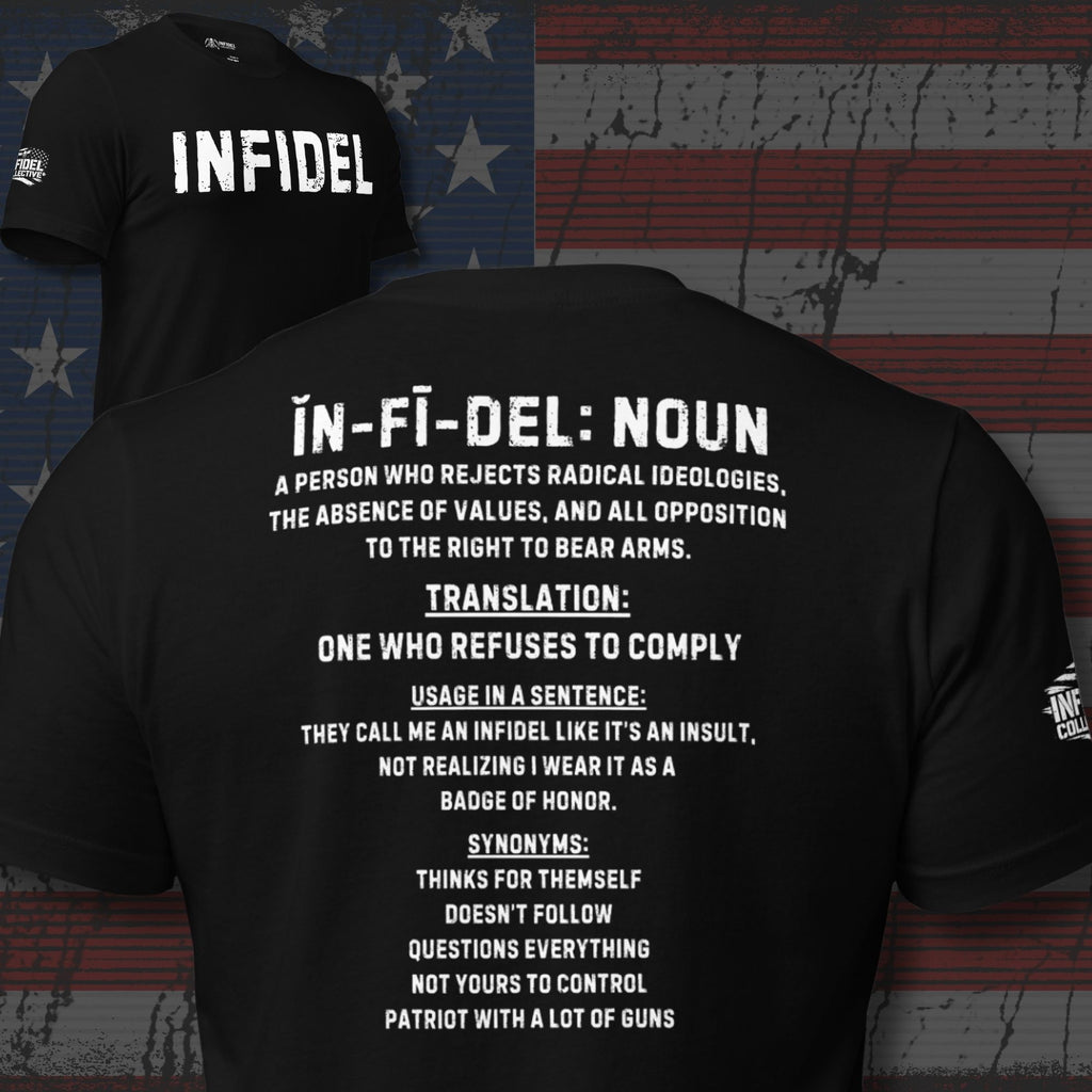 INFIDEL Defined back print black graphic tee from Infidel Collective