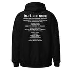 Infidel definition back print black hoodie from Infidel Collective