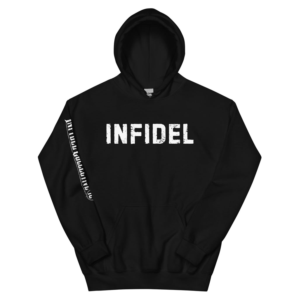 Infidel definition back print black hoodie from Infidel Collective