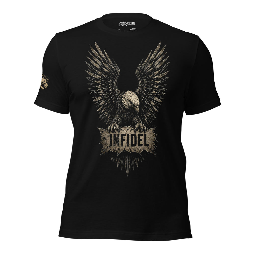 Infidel Eagle Crest graphic black tee from Infidel Collective