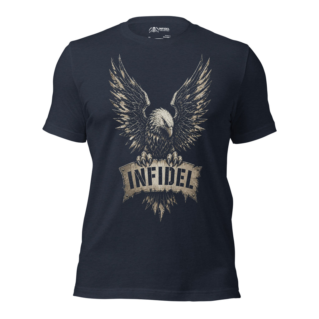 Infidel Eagle Wings graphic heather navy tee from Infidel Collective