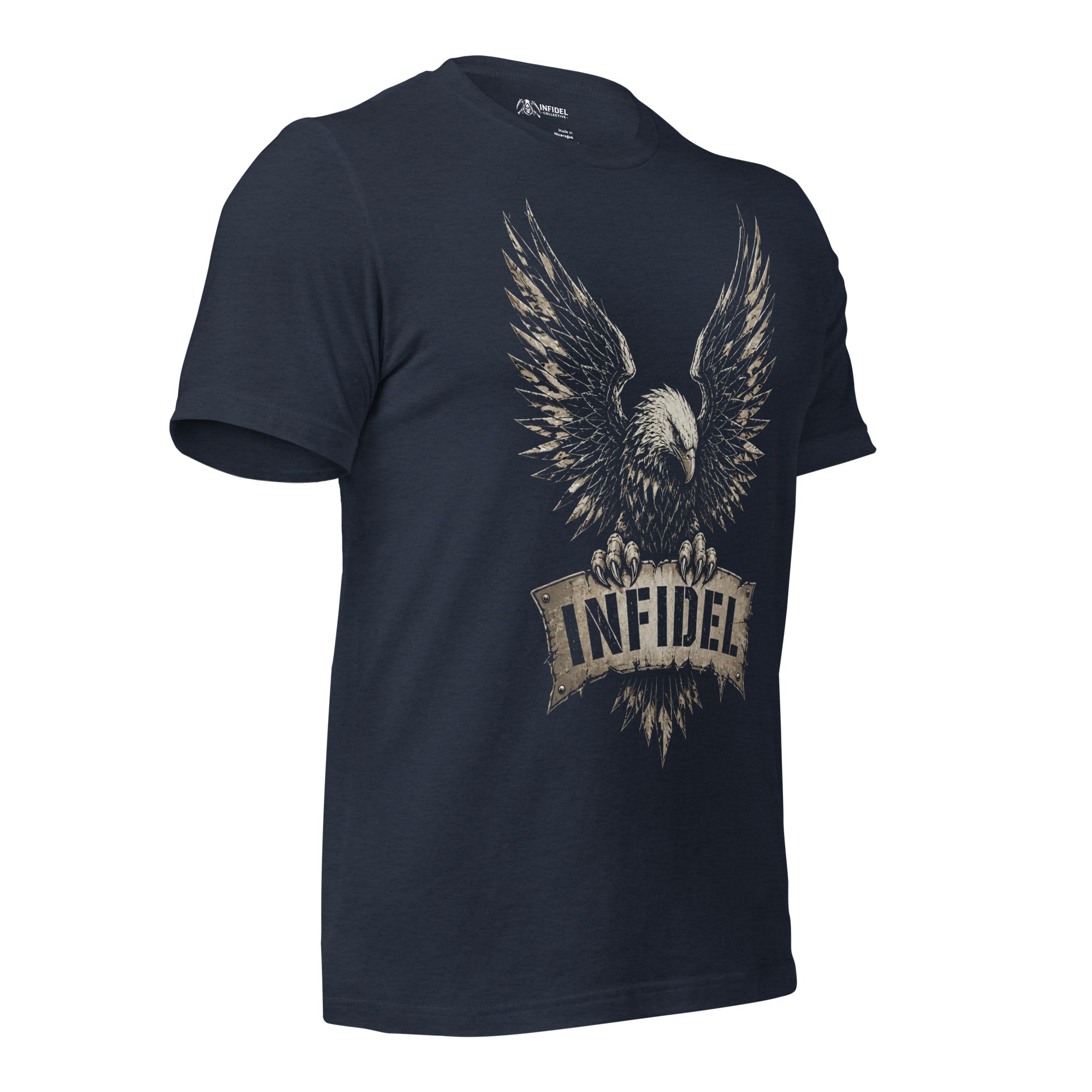 Infidel Eagle Wings graphic heather navy tee from Infidel Collective