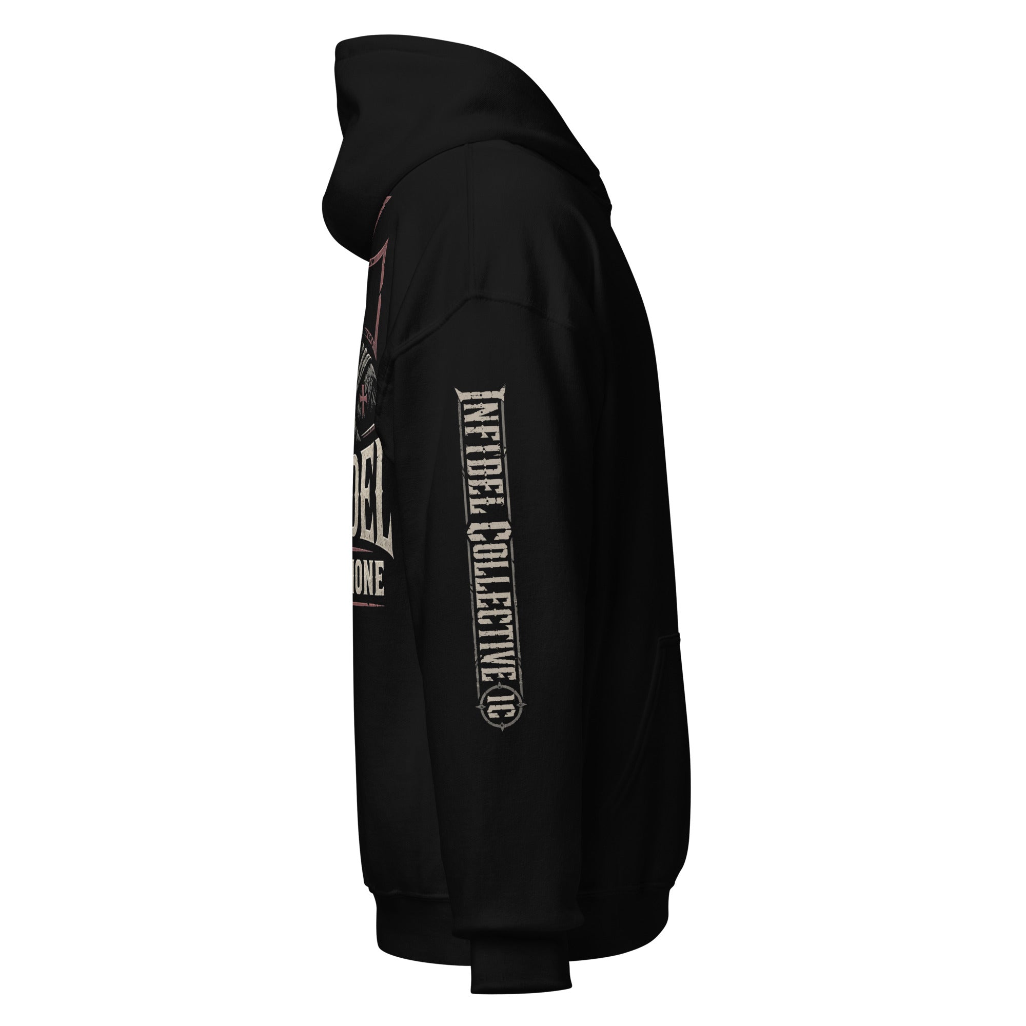 Infidel Fear None hooded knight back print black hoodie from Infidel Collective