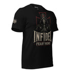 Infidel Fear None hooded knight front print black tee from Infidel Collective