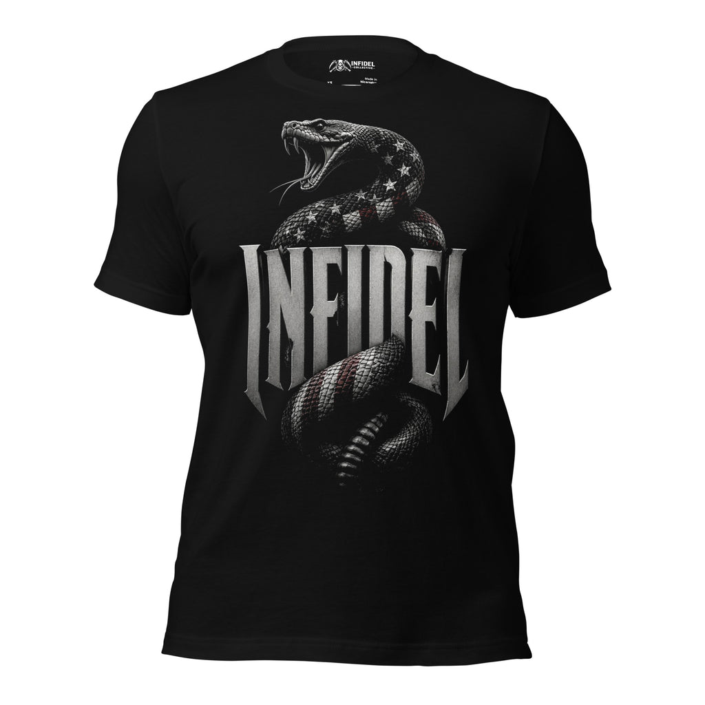 Infidel Flag Serpent graphic black tee from Infidel Collective