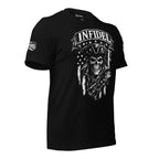 Infidel Flag Skull graphic black tee from Infidel Collective