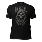 Infidel hooded skull front print black tee from Infidel Collective