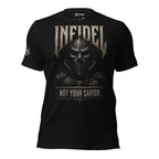 Infidel Not Your Savior death mask front print black tee from Infidel Collective