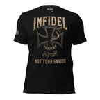 Infidel Not Your Savior iron cross serpent front print black tee from Infidel Collective