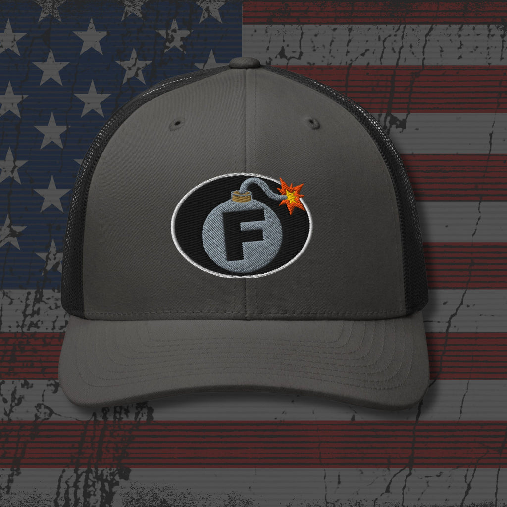Gray cap with a logo on an American flag background