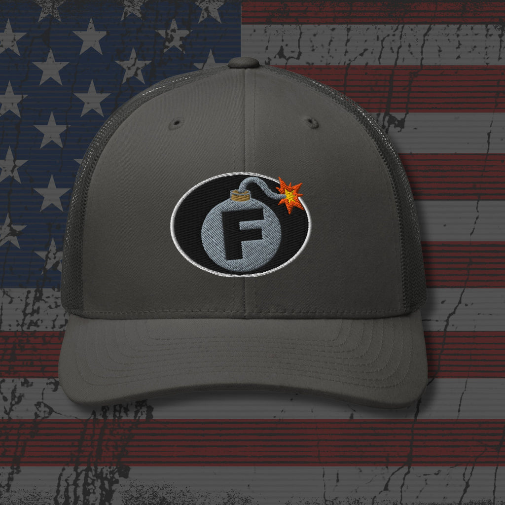 Gray cap with a logo on an American flag background