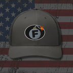 Gray cap with a logo on an American flag background