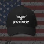 Black cap with 'Patriot' and an eagle logo on an American flag background