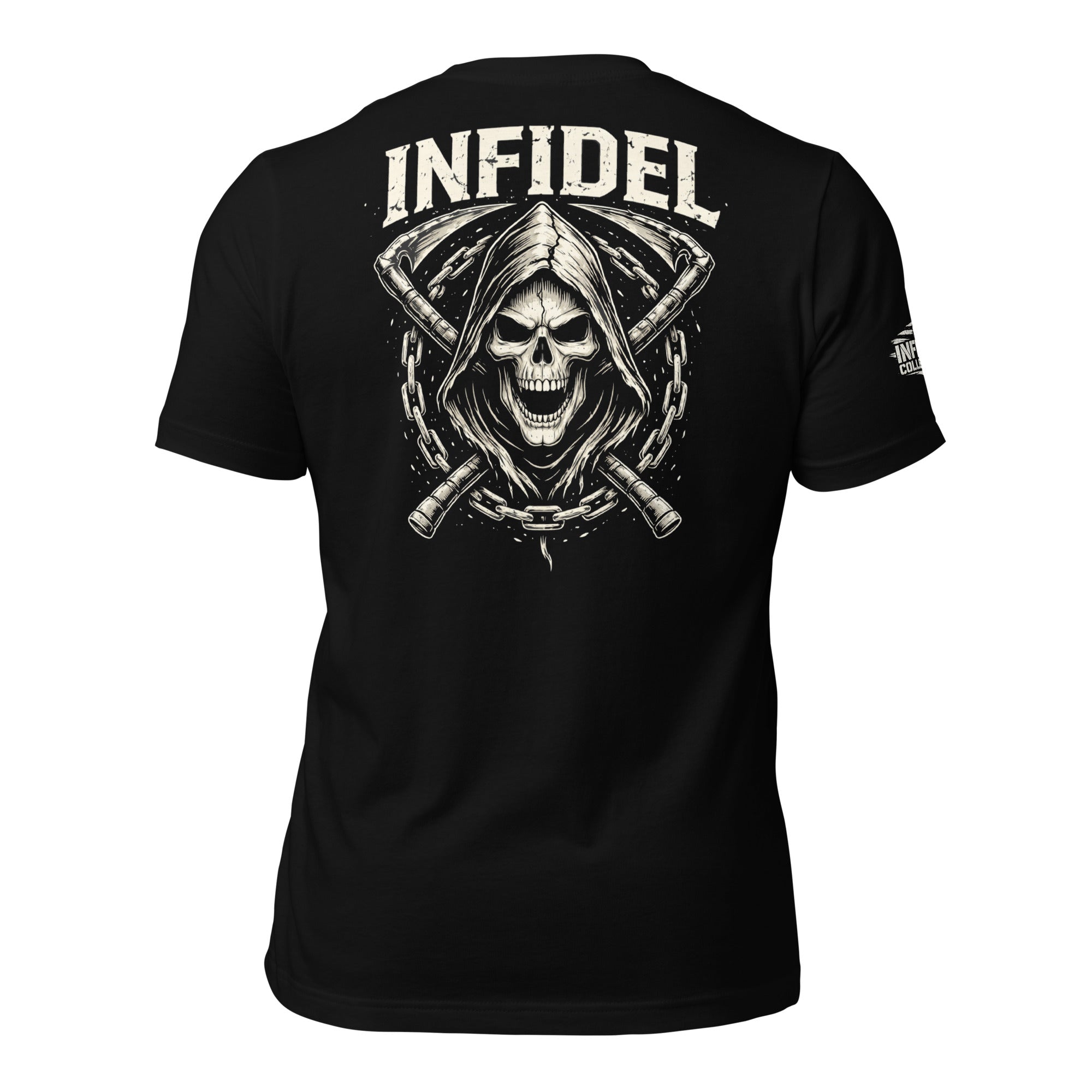 Infidel Reaper Shield back print black tee from Infidel Collective