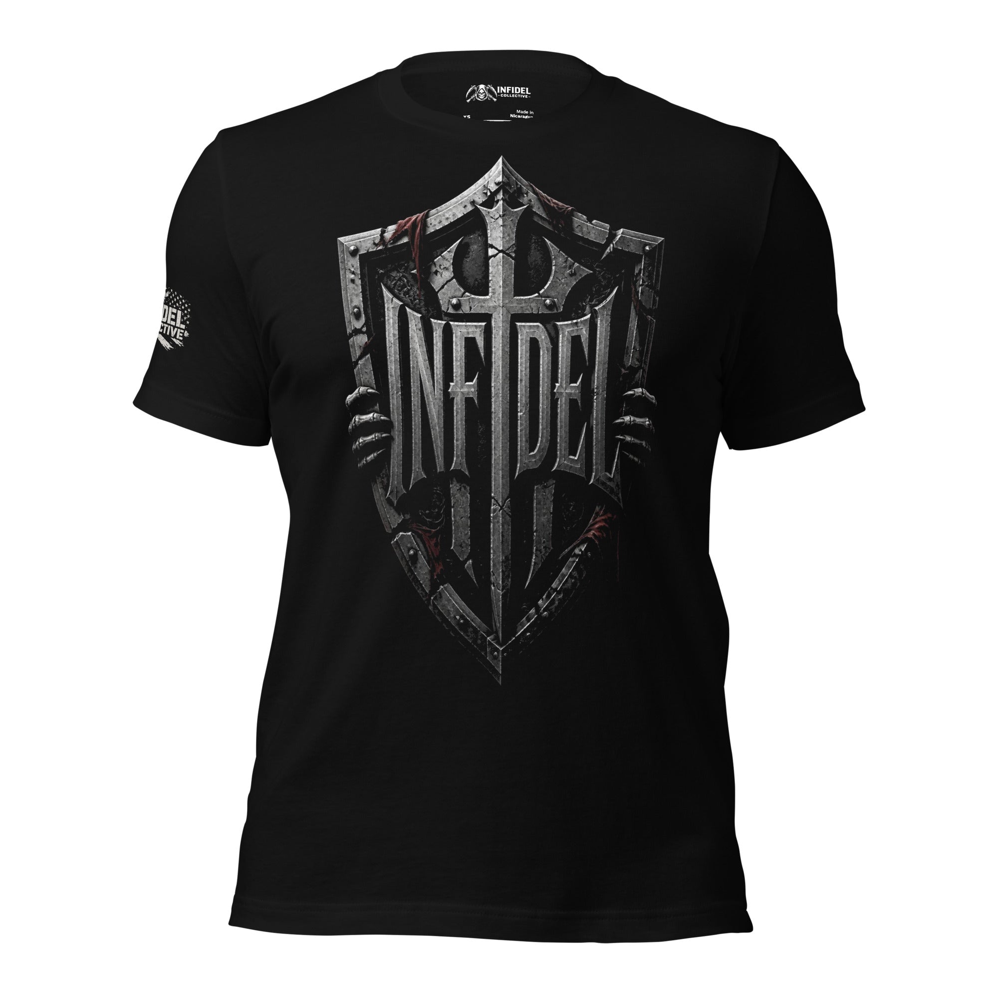 Infidel Shield flag graphic black tee from Infidel Collective