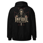 Infidel Without Apology hooded knight back print black hoodie from Infidel Collective