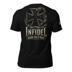Infidel Wrong Side of Right iron cross serpent back print black tee from Infidel Collective