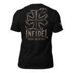 Infidel Wrong Side of Right iron cross serpent back print black tee from Infidel Collective