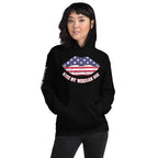 Kiss My Merican Ass women’s front print black hoodie from Infidel Collective