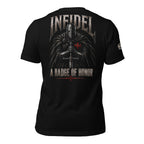 Knight of Infidel Badge of Honor knight sword back print black tee from Infidel Collective