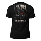 Knight of Infidel Unbroken knight sword back print black tee from Infidel Collective