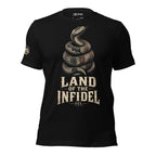 Land of the Free Infidel rattlesnake graphic black tee from Infidel Collective celebrating 250 years