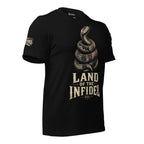 Land of the Free Infidel rattlesnake graphic black tee from Infidel Collective celebrating 250 years