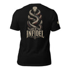 Land of the Infidel CCL rattlesnake back print black tee from Infidel Collective