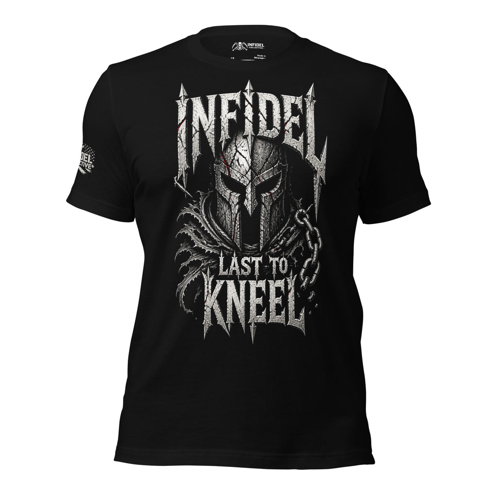 Last to Kneel Infidel warrior graphic black tee from Infidel Collective