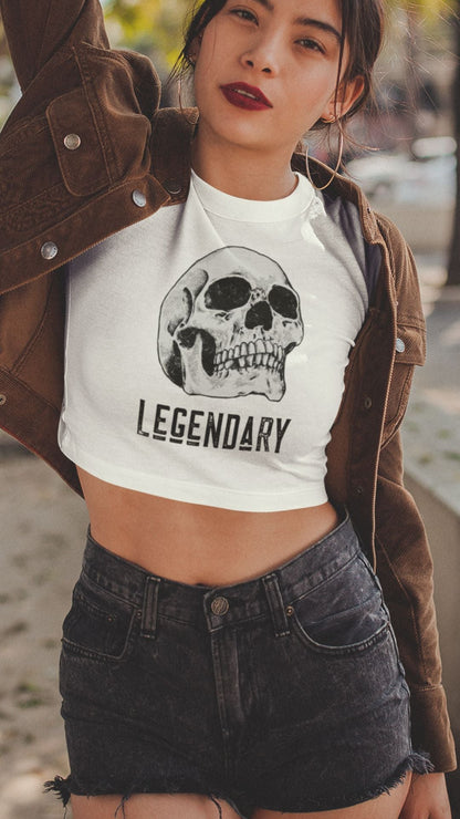 Crop Top  Crop Top NSFW – Badass Legendary Skull White Graphic Shirt for Women Infidel Collective