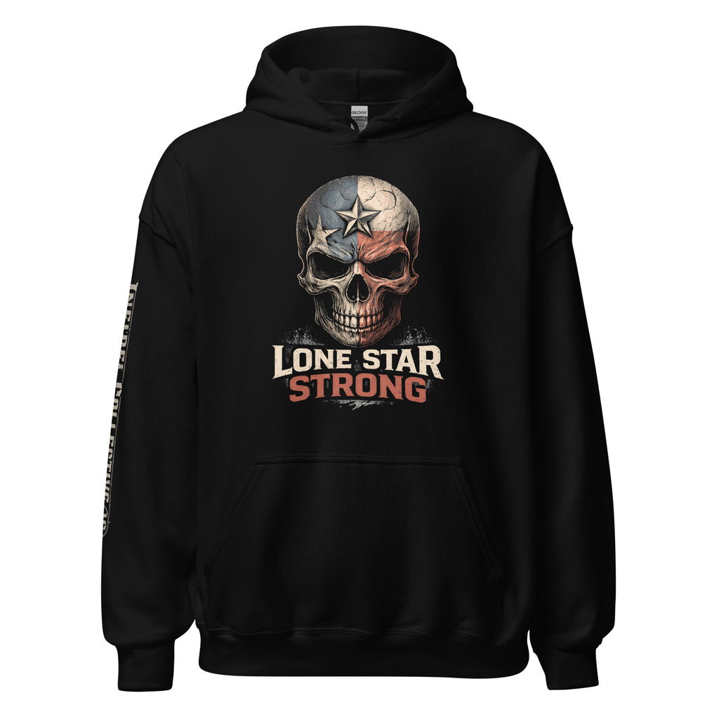 Lone Star Strong skull Texas flag front print black hoodie from Infidel Collective