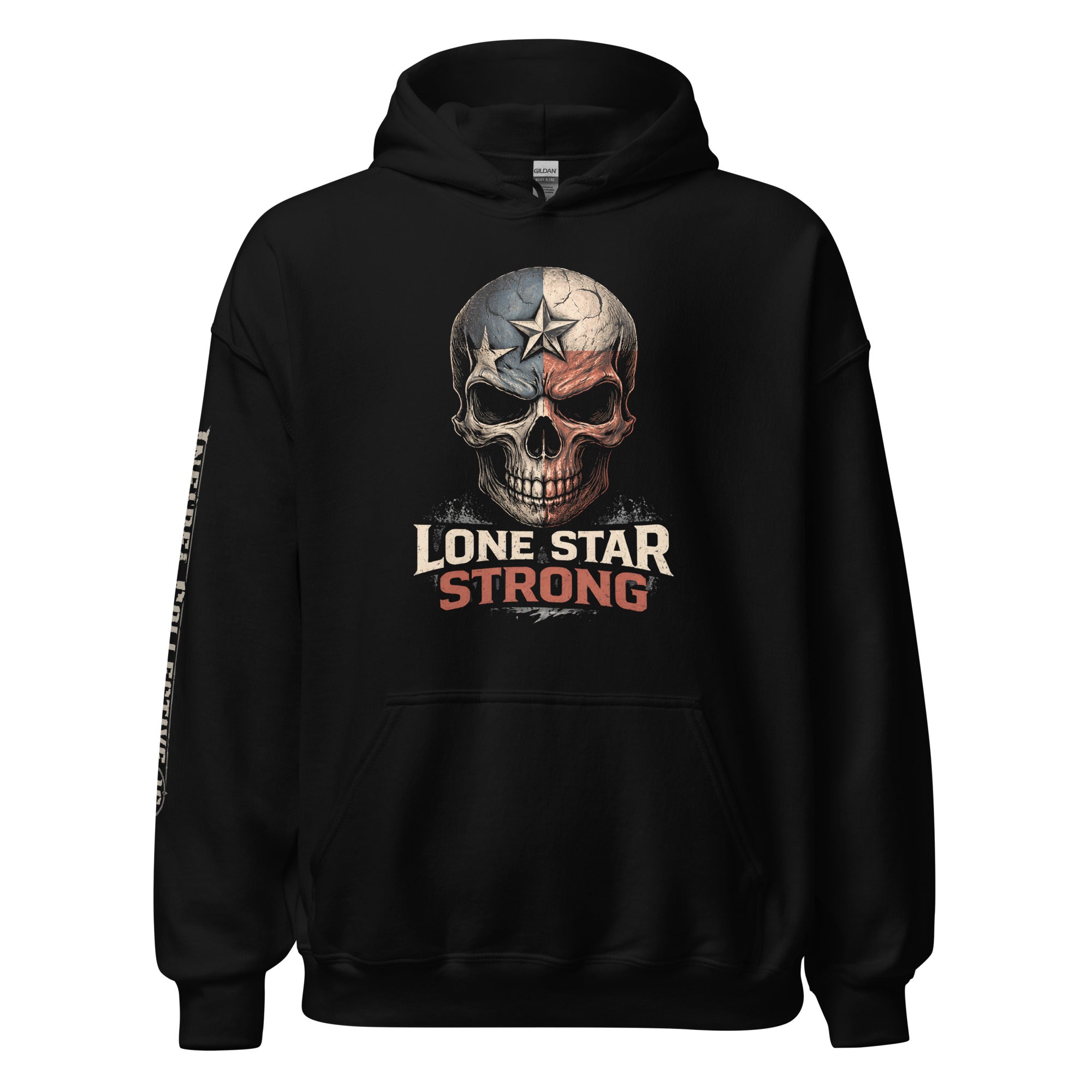 Lone Star Strong skull Texas flag front print black hoodie from Infidel Collective