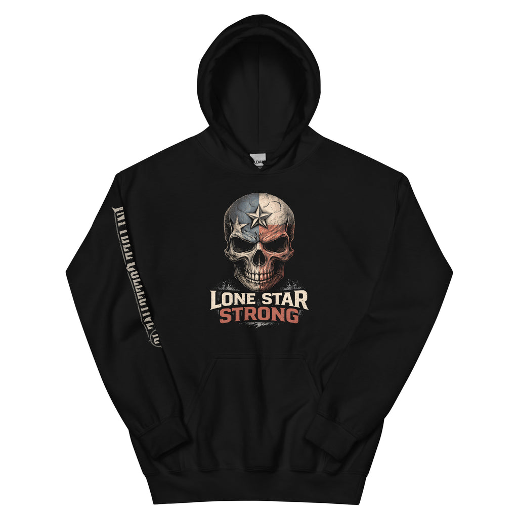 Lone Star Strong skull Texas flag front print black hoodie from Infidel Collective