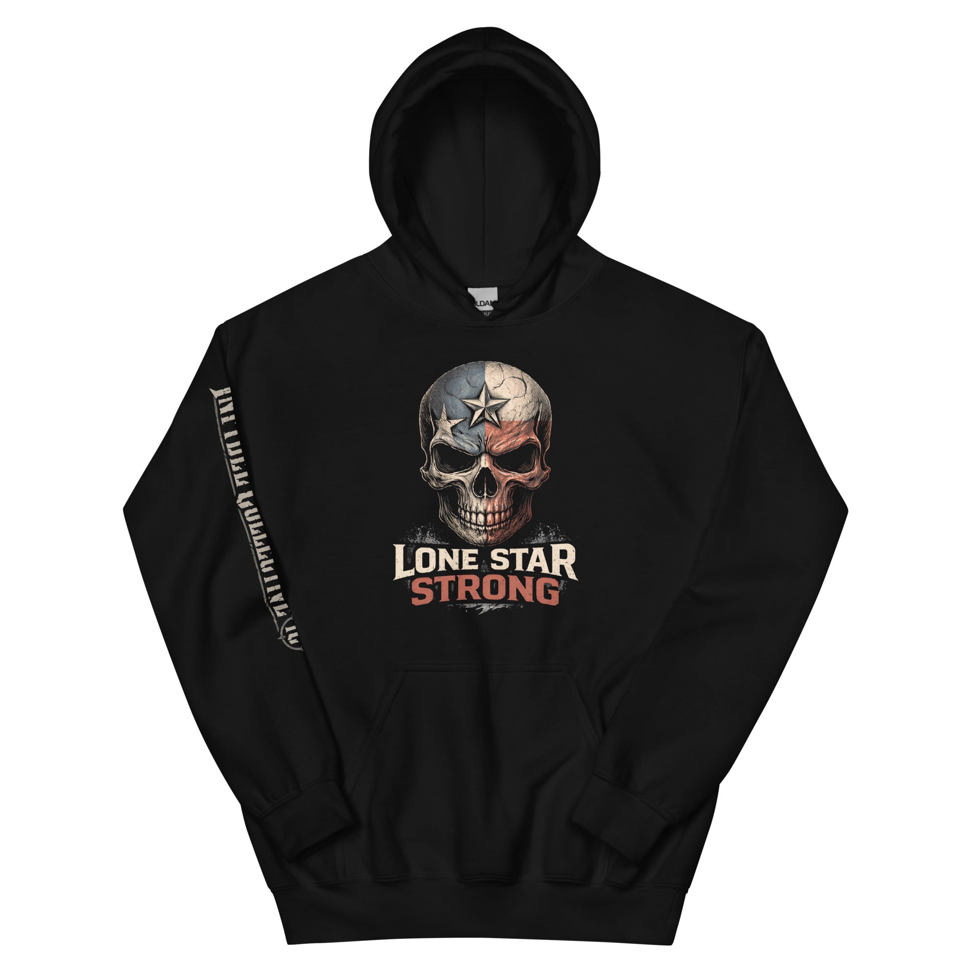 Lone Star Strong skull Texas flag front print black hoodie from Infidel Collective