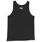 Black tank top featuring a patriotic American woman wearing flag sunglasses above Made in America USA lettering