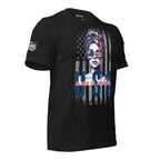 Made in America USA patriotic women’s front print black heather tee from Infidel Collective