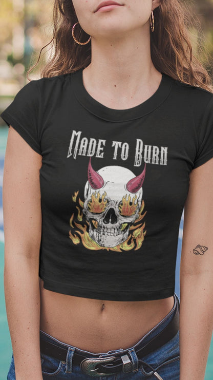 Crop Top  Crop Top NSFW – Made to Burn Skull Fire Devil Badass Black Women's T-Shirt Infidel Collective