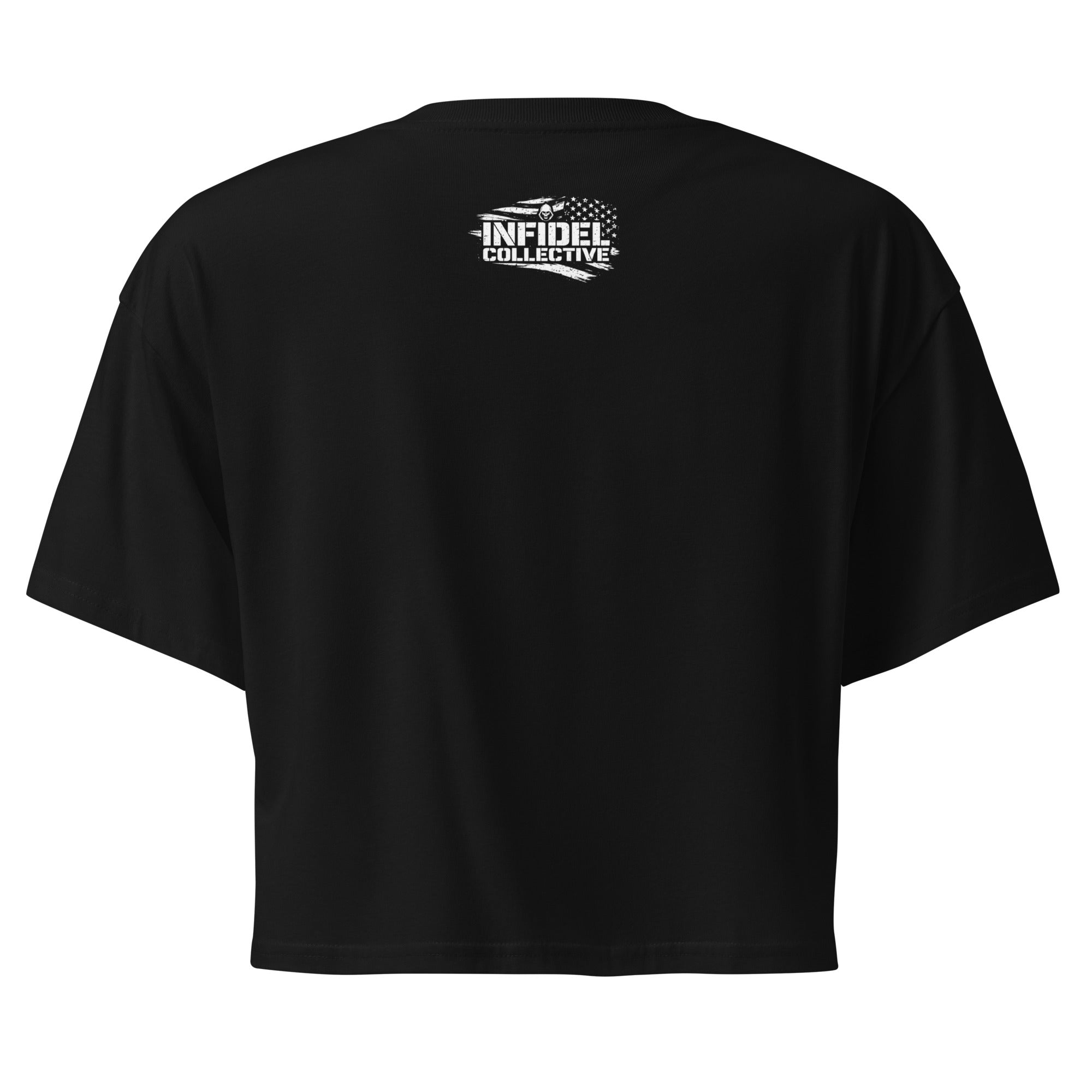 Merica script with distressed American flag lips graphic on black front print tee