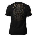 Miles Over Comfort road cross back print black tee from Infidel Collective