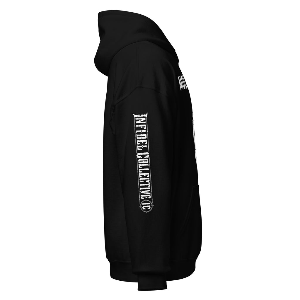 Molon Labe Spartan helmet front print black hoodie from Infidel Collective