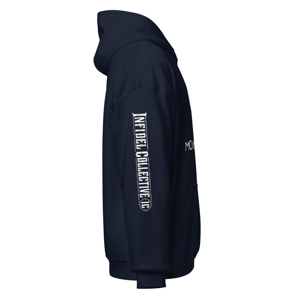 Molon Labe Spartan helmet front print navy hoodie from Infidel Collective